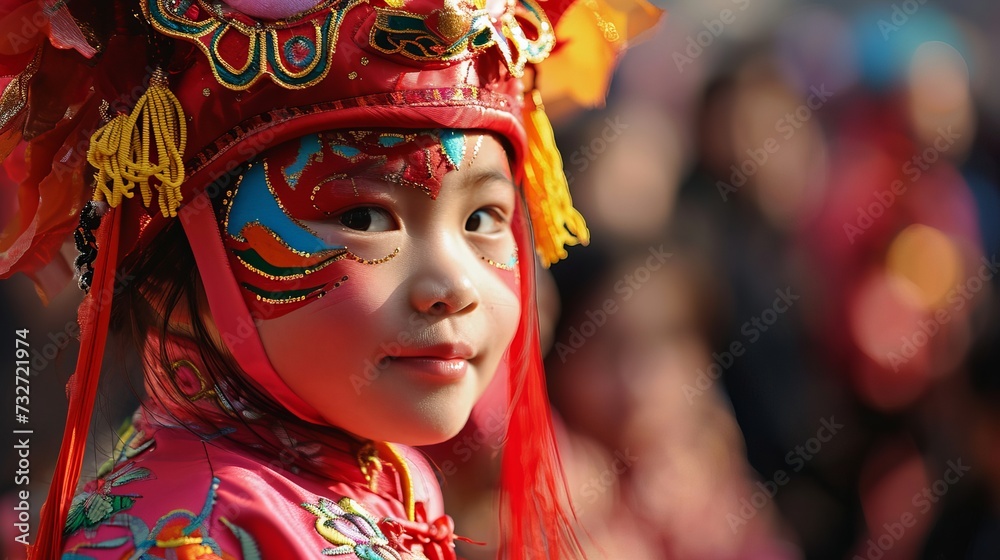 Colorful Traditional Costume with Embroidery and Ornate Headgear at Cultural Festival