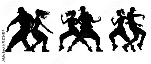Silhouettes of Hip Hop Dance Partners in Sync