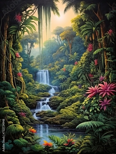 Cascading Oasis  Waterfall Wall Art  Nature Print  Jungle Scene