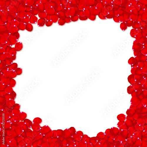 Frame made of red rose petals. Copy space.