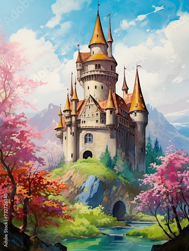 Wallpaper Mural Vintage Fairy Tale Castle: Enchanting Views from a Tower Turret Torontodigital.ca