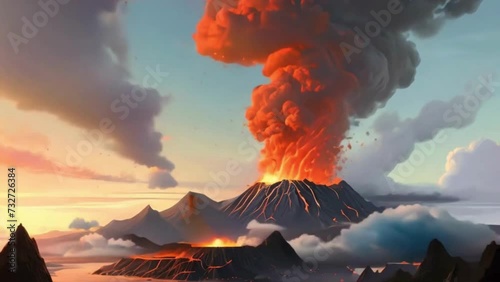 burning volcano in the sky photo