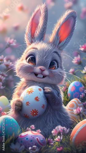 Cute Easter Bunny with Colorful Eggs wallpaper