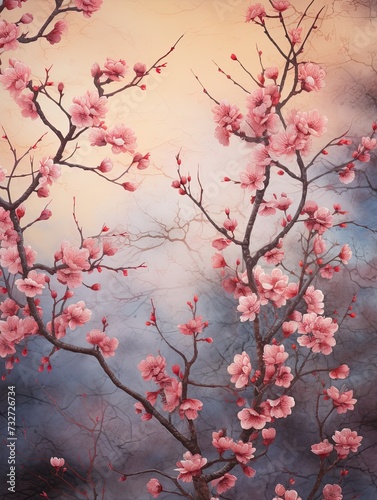 Vintage Sunset: Cherry Blossom Petals in Botanical Artistry © Michael
