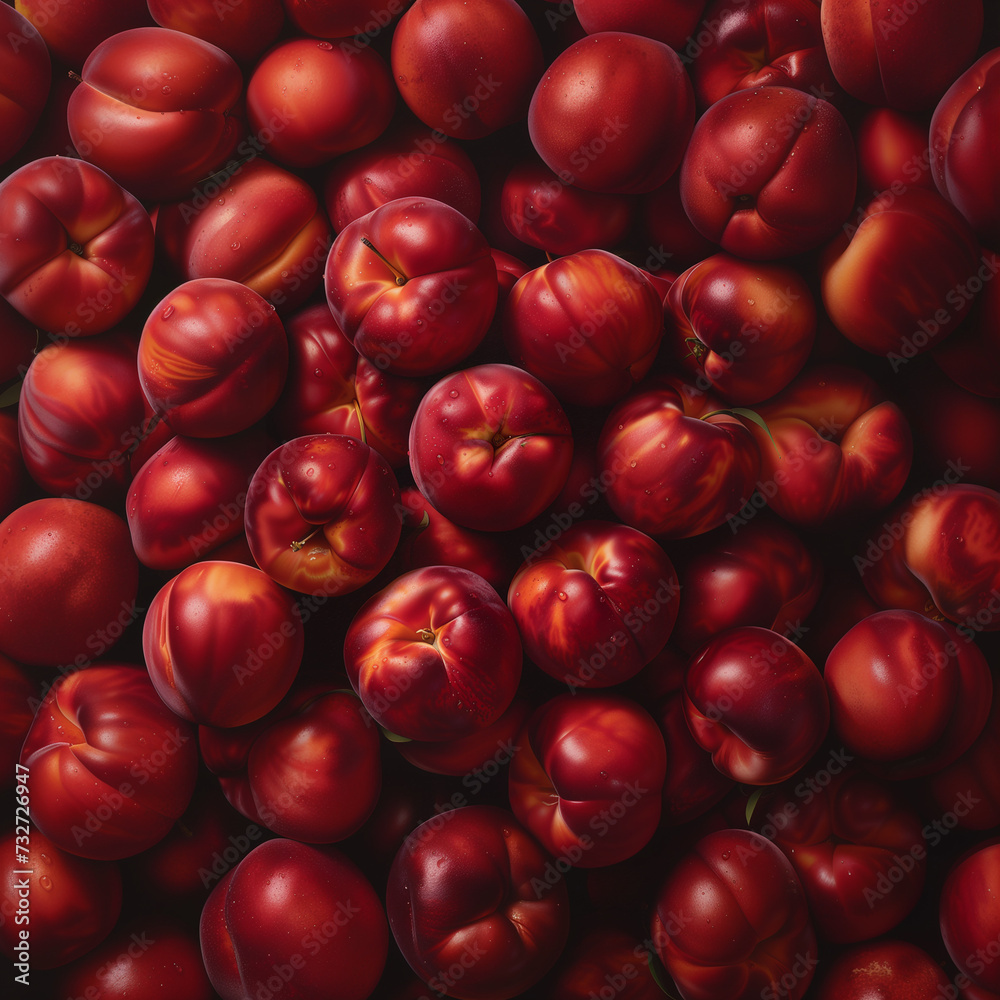 Tas de nectarines bien mûres et juteuses sur un étal de marché en été. Fruit de saison Tas de nectarines bien mûres et juteuses sur un étal de marché en été. Fruit de saison