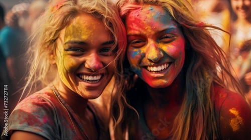 Girls at holi festival having fun with colorful powder © GMeta