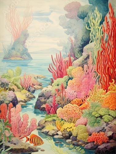 Coral Reef Art Print  Vibrant Explorations - Vintage Wall Art  Seascape Scene