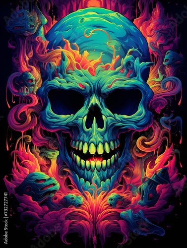 Vibrant Psychedelic Melting Skull Artwork 