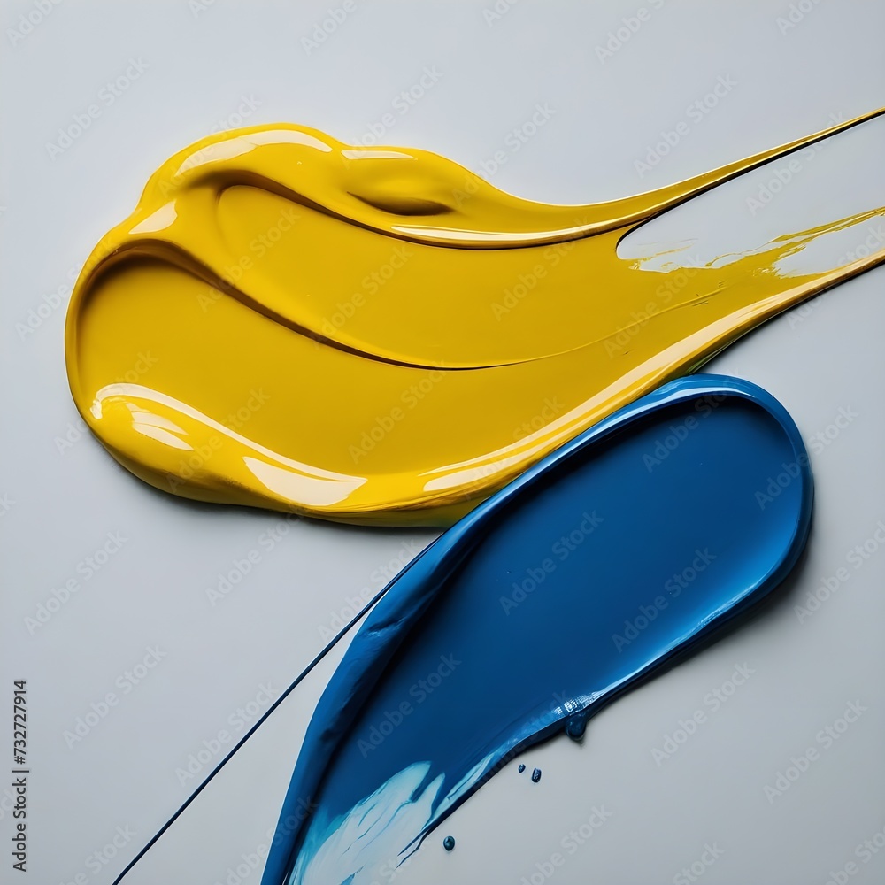 Obraz premium Vibrant Yellow and Blue Oil Paint Strokes on a White Background