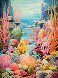 Coral Reef Explorations: Vintage Seascape Art Print of a Vibrant Scene
