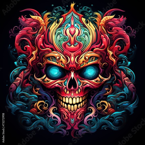 Vibrant Psychedelic Melting Skull Artwork 
