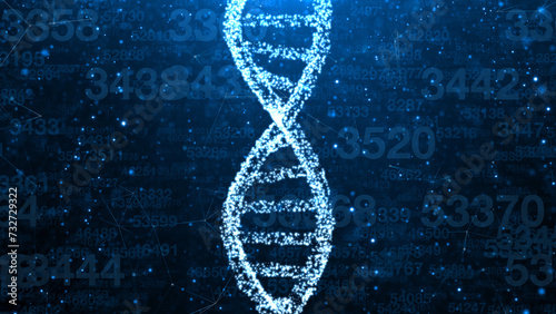 Dna cell structure with digital cyber space data numbers illustration background.