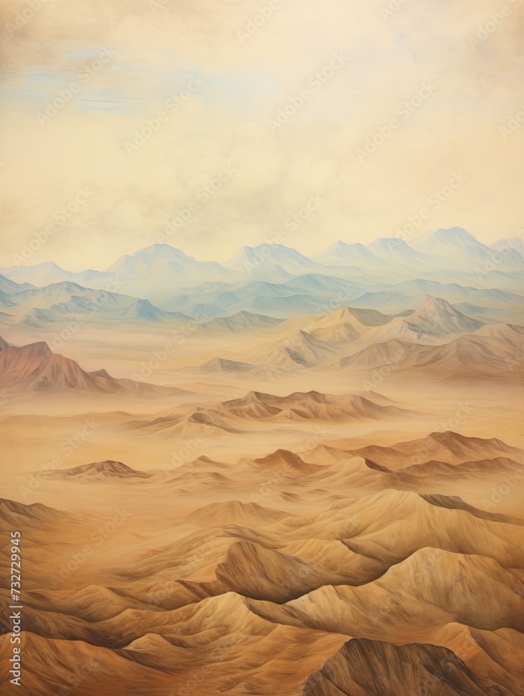 Vintage Desert Landscape: Aerial Dunes Art Print