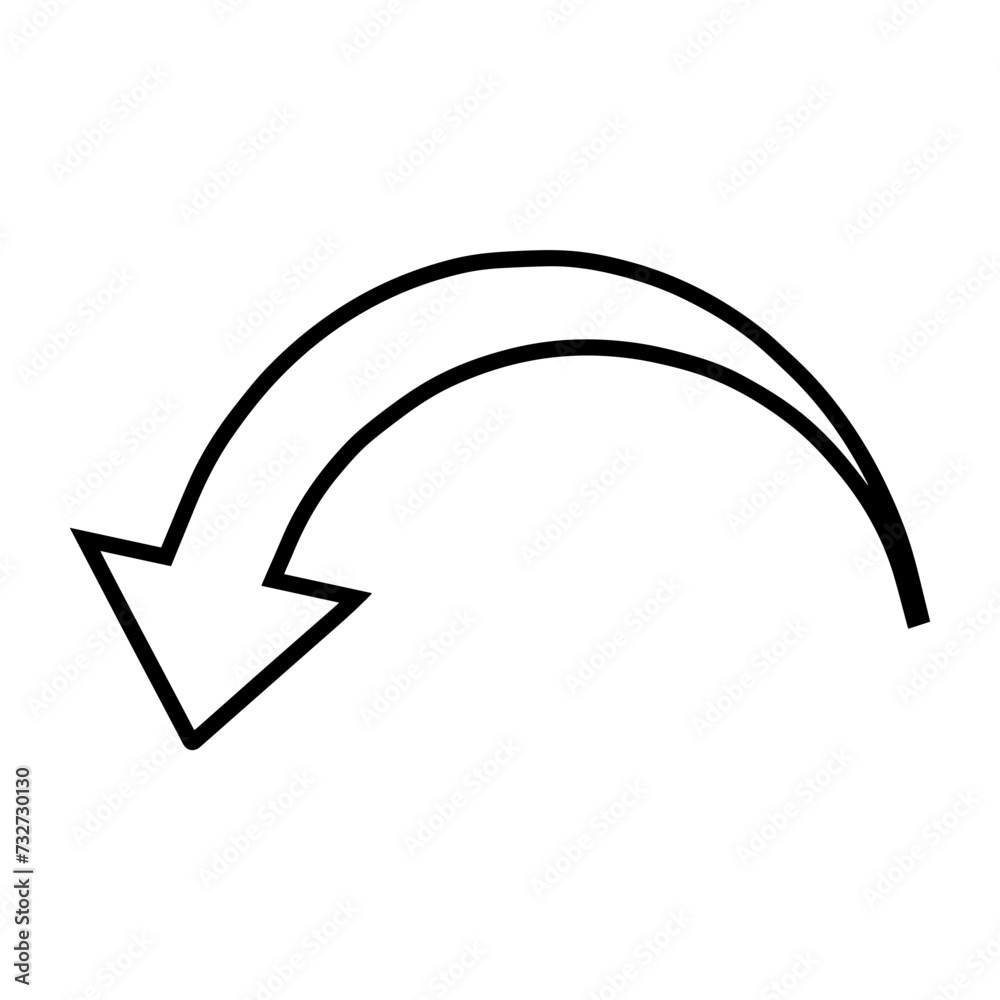 Curved arrow icon vector. Arrow pointer icon sign symbol vector. Arrow down vector icon illustration isolated on white background Curved arrow icon vector. Arrow pointer icon sign symbol vector. Arrow down vector icon illustration isolated on white background