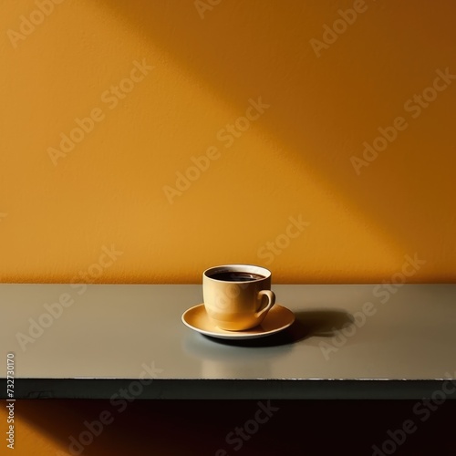 a mug of coffee on the table, minimalism