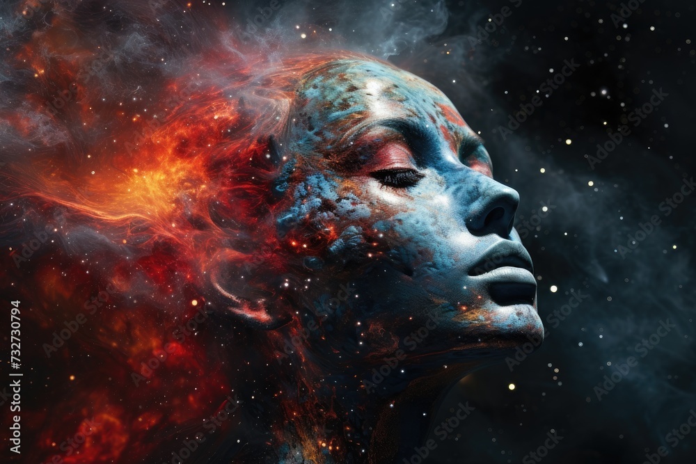 Star girl, merging with space, for games Star girl, merging with space, for games