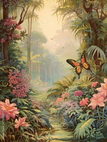 Vintage Fluttering Haven  Enchanted Butterfly Groves Wall Art   Landscape Print