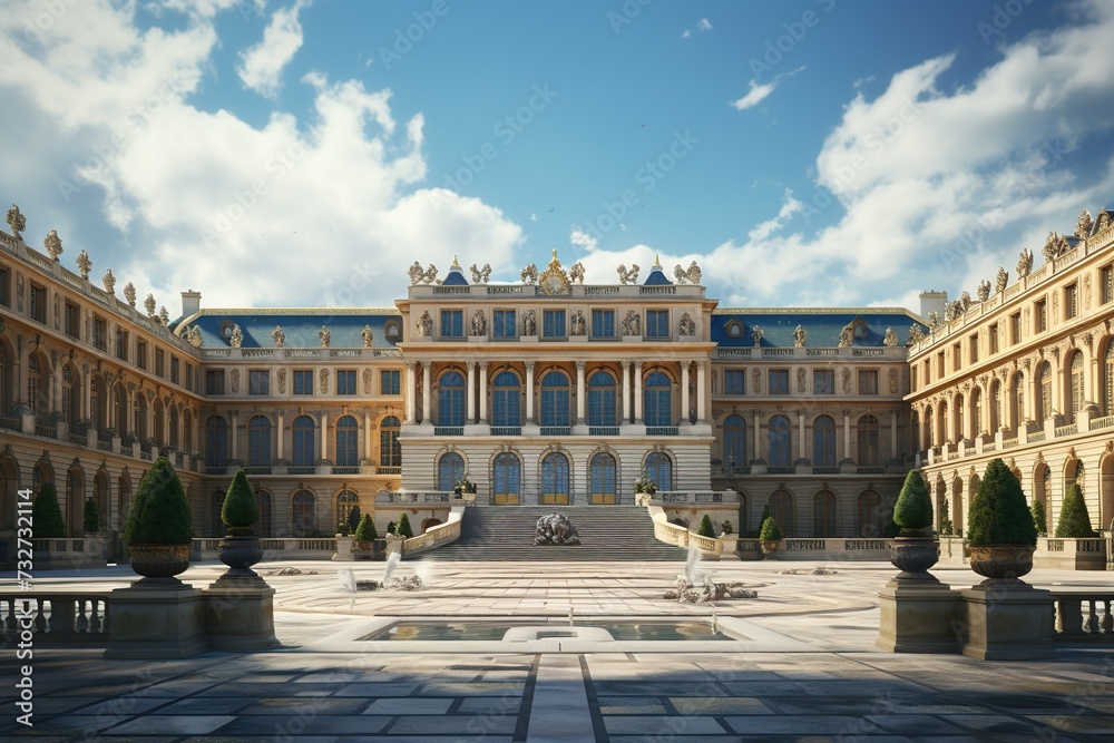 Obraz premium Building place of versatile, View of capitol or city hall is the municipal administration palace of Versailles AI Generated 