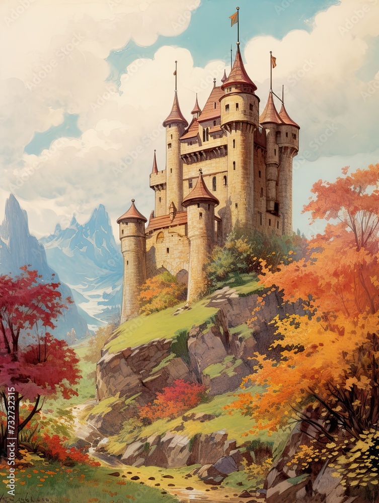 Fairytale Castle: Vintage Art Print of Turret Landscape