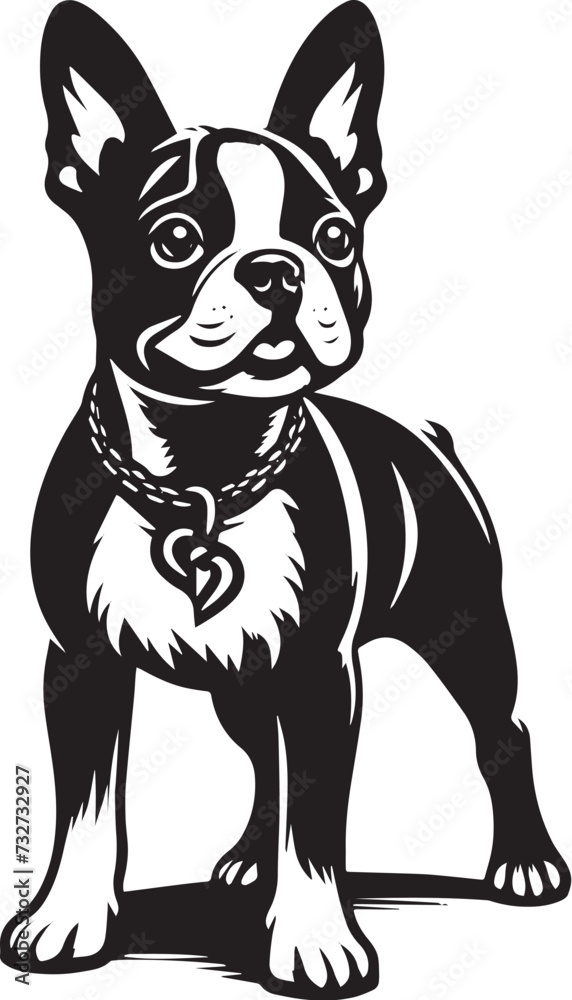 Vintage Retro Styled Vector Boston Terrier dog Silhouette Black and White - illustration