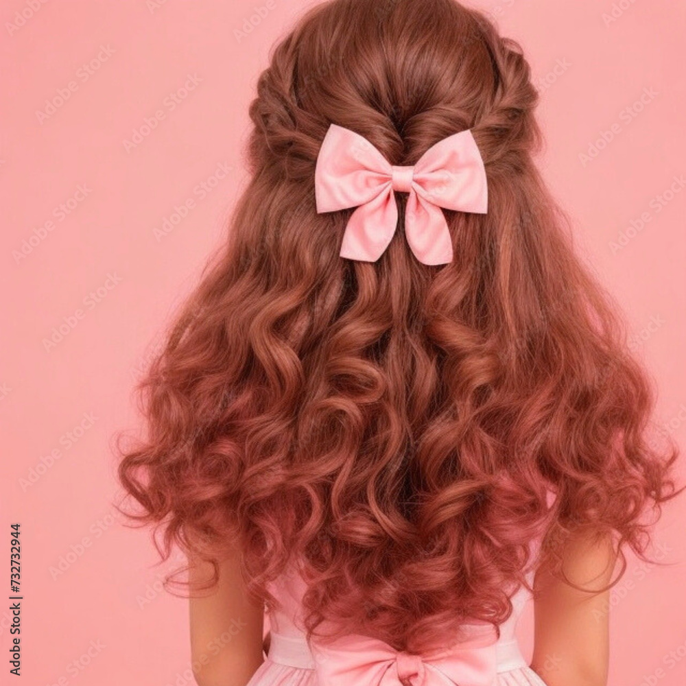 Naklejka premium girl with a pink bow, coquette style 