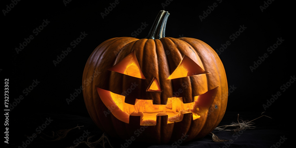 Fototapeta premium Halloween Orange Pumpkin With Light Inside