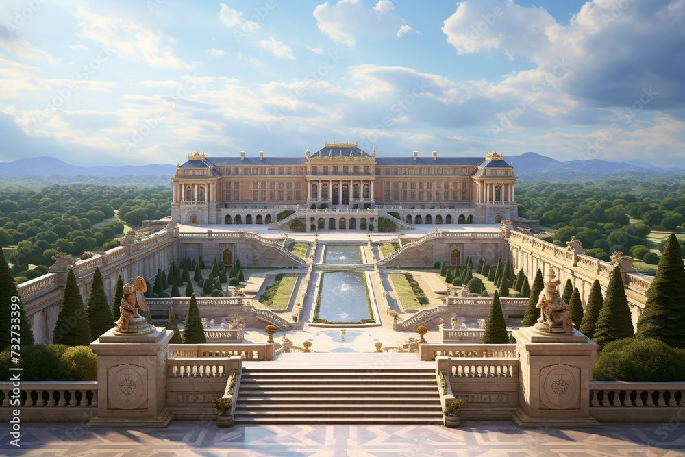 Fototapeta premium Building place of versatile, View of capitol or city hall is the municipal administration palace of Versailles AI Generated 