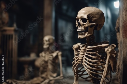Old human skeleton in terrify place