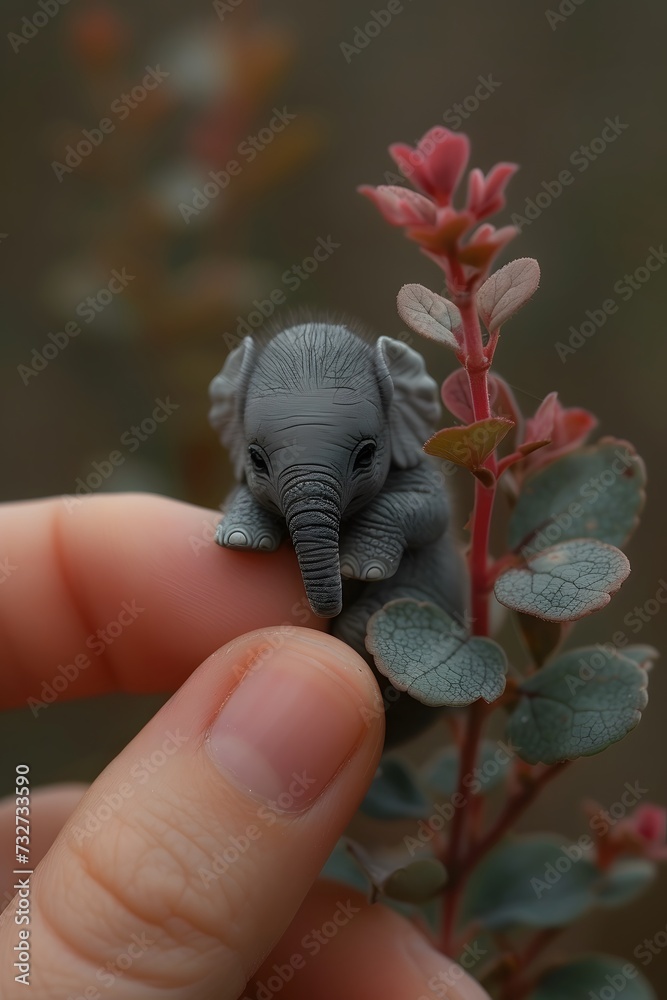 Teeny-tiny elephant resting on the edge of a female fingertip, colored nails , displaying the lovable nature of the tiny animal, isolated on a white background Teeny-tiny elephant resting on the edge of a female fingertip, colored nails , displaying the lovable nature of the tiny animal, isolated on a white background