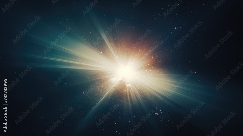Shimmering White Star Flare. A Sparkling Glowing Light with Bright Spotlight and Ray