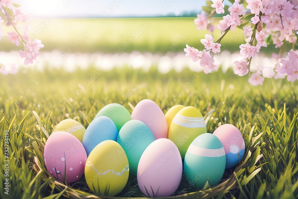 Easter eggs on pastel background.