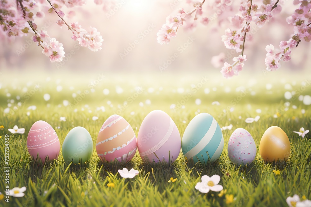 Easter eggs on pastel background.