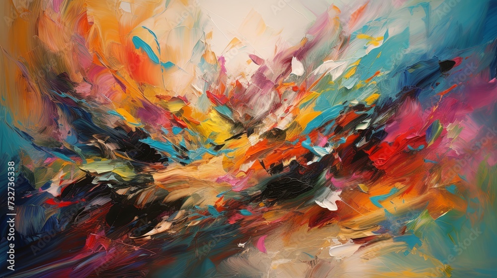 A vibrant explosion of colors with thick, swirling strokes of oil paint create a dynamic interplay of light and shadow. 