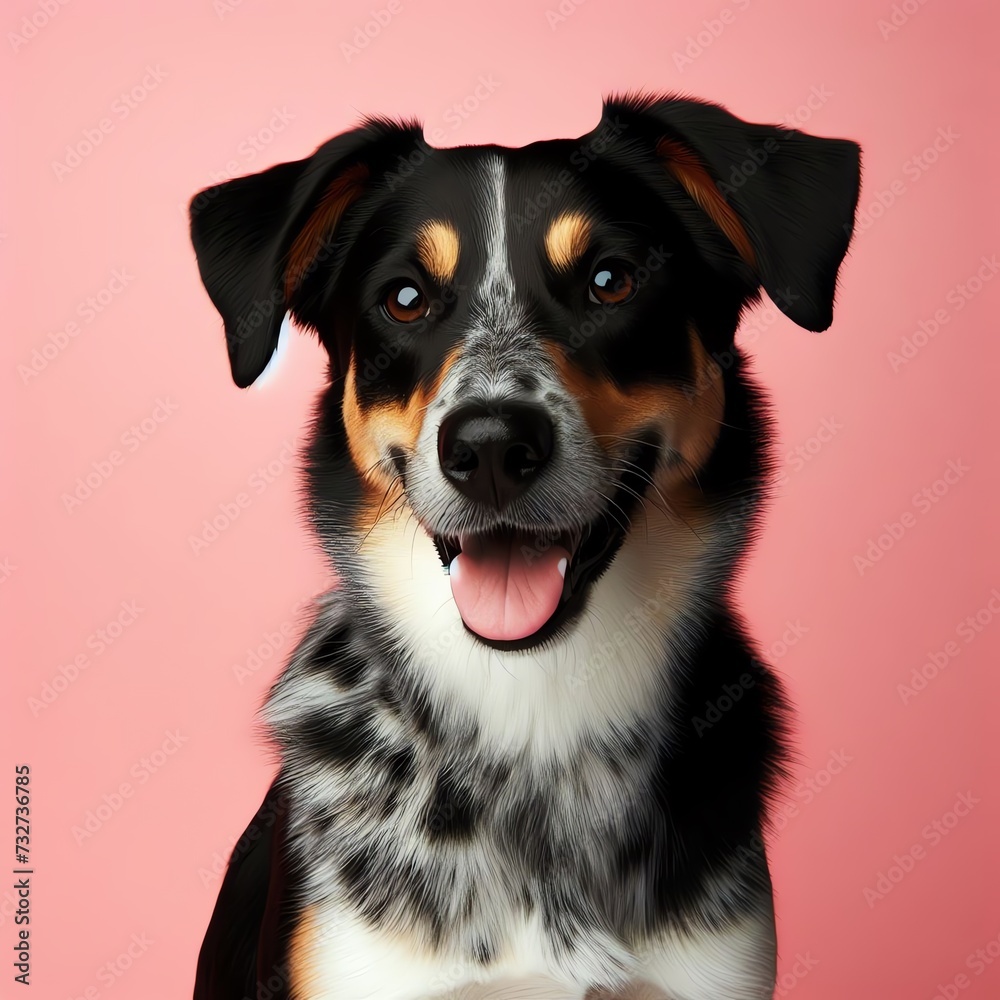 Cheerful Tri-color Dog on Pink