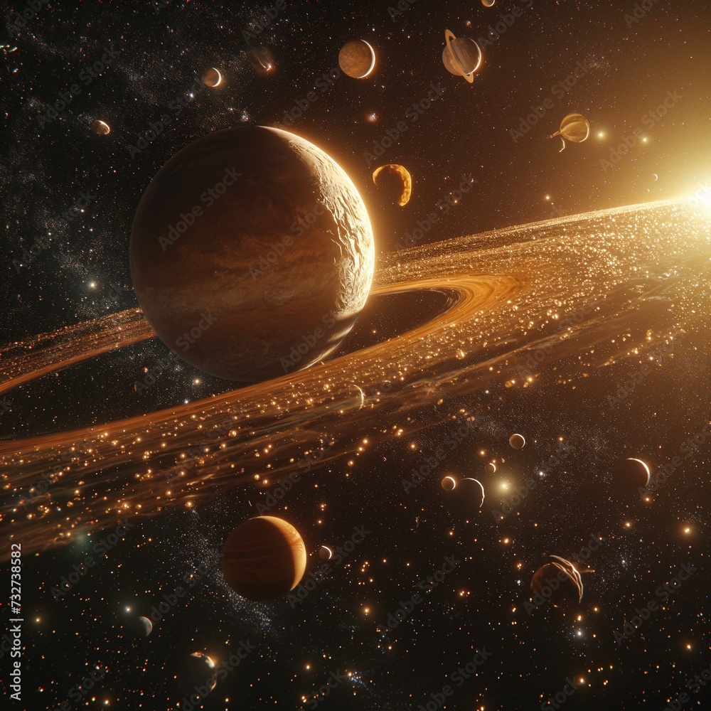 An artist's rendering of a solar system with multiple planets orbiting ...