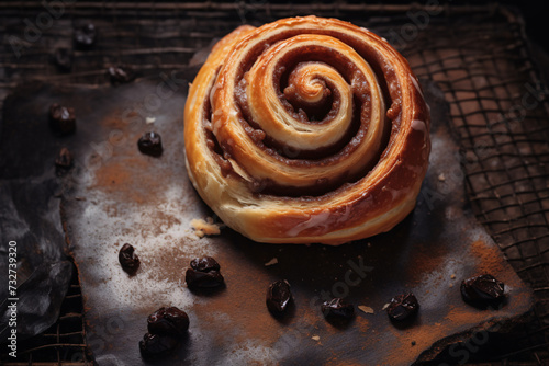 German pastry roll with raisins and nuts called 'Nussschnecke' or 'Rosinenschnecke' photo