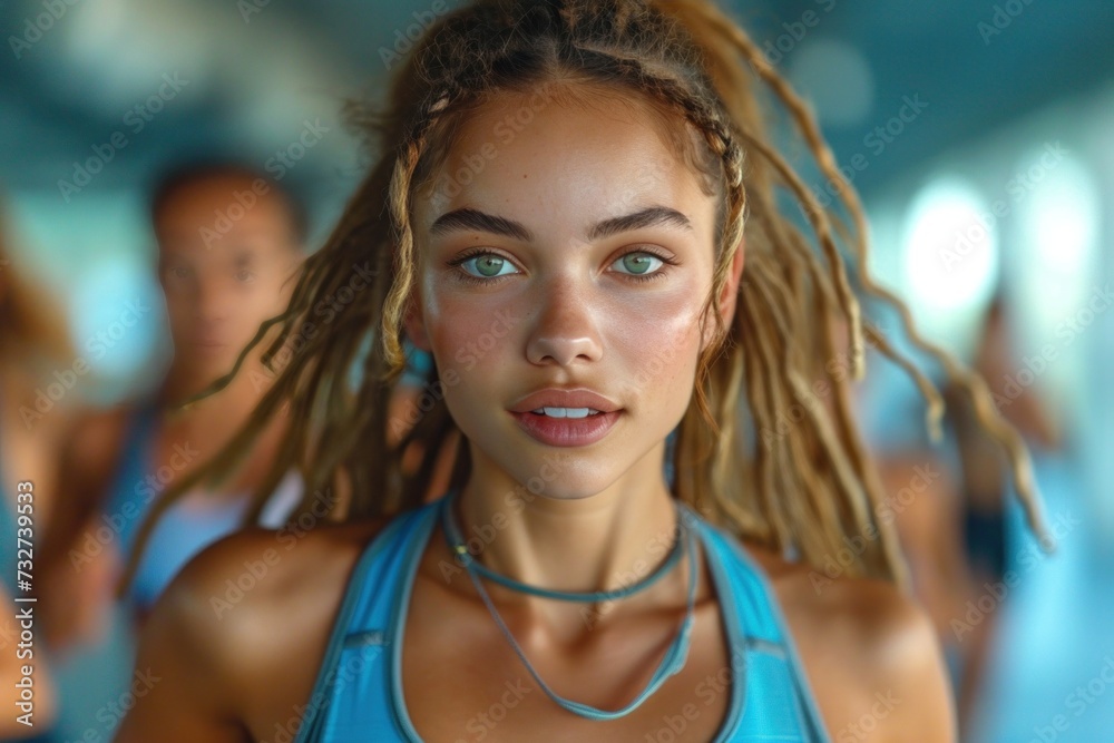 A group of young women engaging in an active fitness session with a personal trainer in a gym, demonstrating strength A group of young women engaging in an active fitness session with a personal trainer in a gym, demonstrating strength