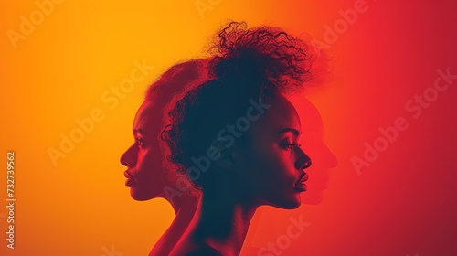 Portrait of several beautiful young black women on a bright background.
