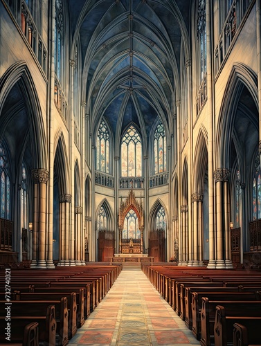 Vintage Prints: Explore the Historic Church Art and Gothic Cathedral Inside