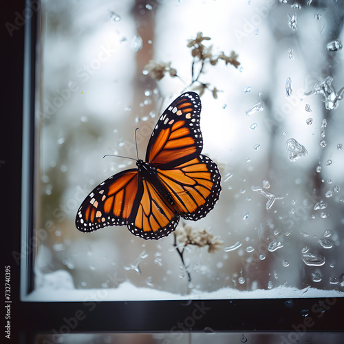 monarch butterfly flying on window © yusraa_designz