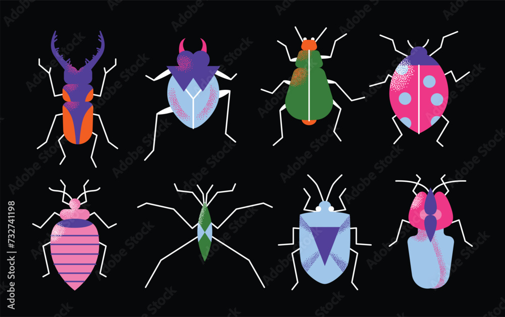 Cute cartoon insect characters set. Funny happy small bugs ...