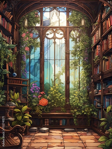 Enchanted Art  Vintage Print of Library Realm Landscape