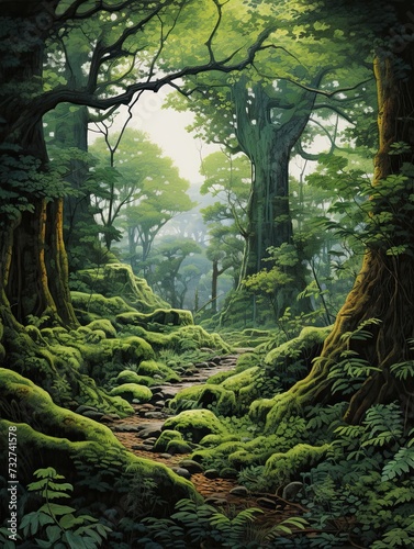 Majestic Reflection: A Landscape Poster of Ancient Sacred Groves Embracing Nature's Art and Elegant Forest View