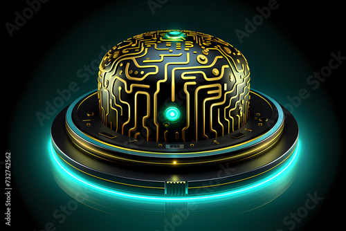 Futuristic Circuit Board Hemisphere Design.
A glowing, futuristic hemispheric circuit board design with neon lights, ideal for concepts on technology, AI, electronics, and innovation.