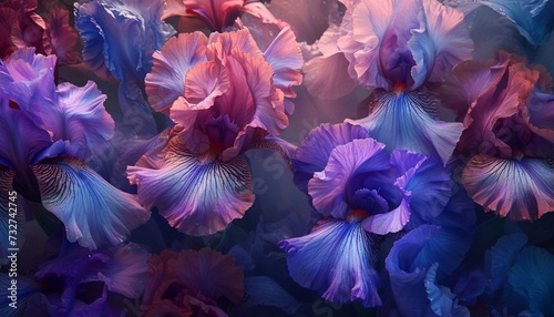 A breathtaking composition featuring a variety of iris flowers, each petal meticulously detailed in brilliant hues and sharp resolution © Yasmeen
