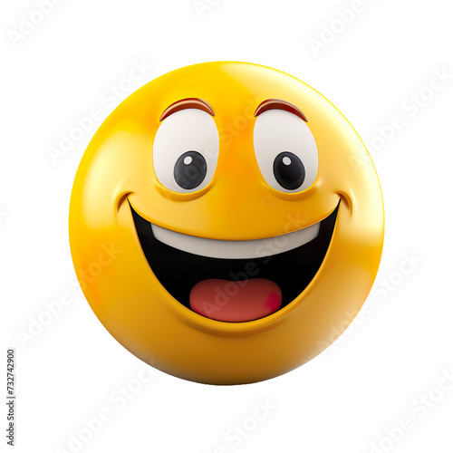 3D Emoji with happy face on transparent background. Yellow smiley happy face. Delight, love, surprise, admiration, joy and laughter.