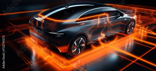 Concept electric vehicle with glowing lines showing aerodynamic design