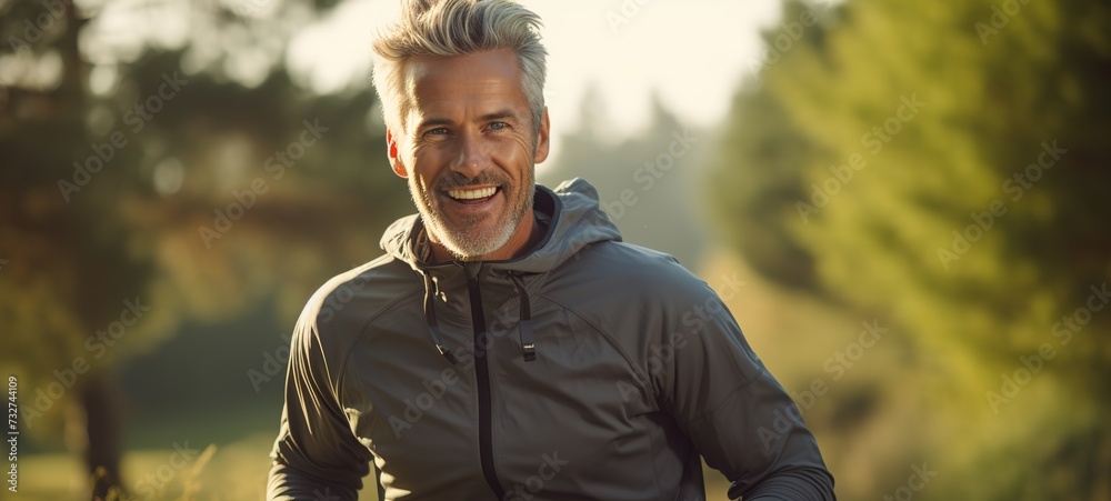 Obraz premium Fitness, man and running in nature for healthy exercise, training and workout in the outdoors