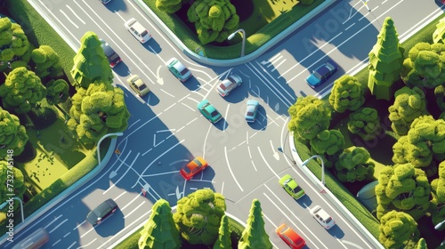ariel view cars driving on a freeway in cartoon 