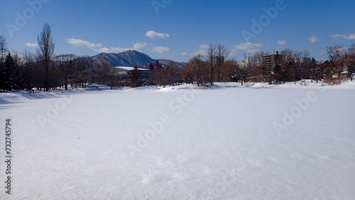 冬の中島公園菖蒲池（北海道札幌市中央区）
